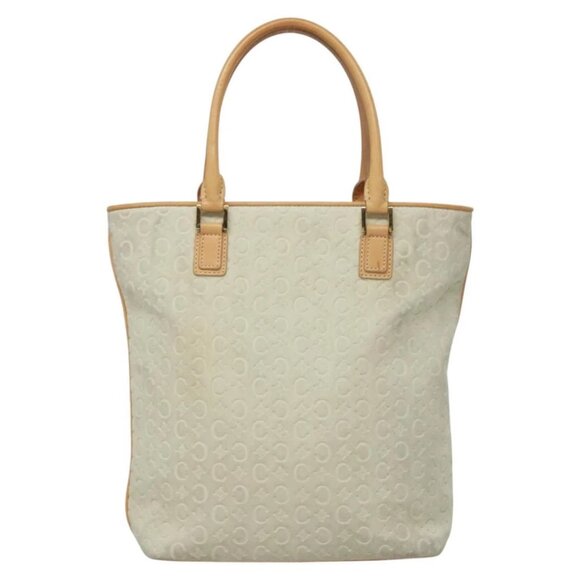 CELINE C Macadam Canvas Tote Bag Suede White Gold Auth mr1231 - Picture 2 of 16